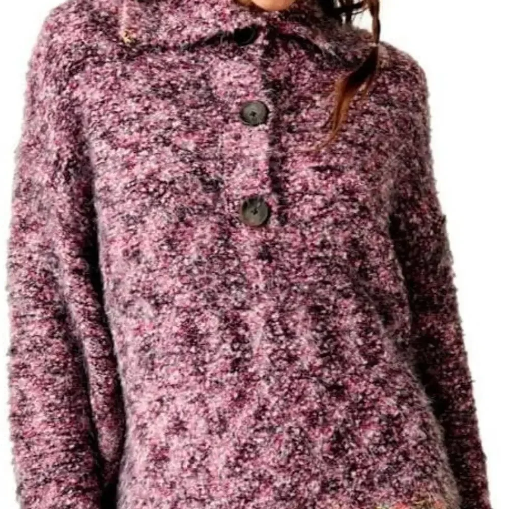 NWOT Free People Stella Collar Sweater In Shocking Pink